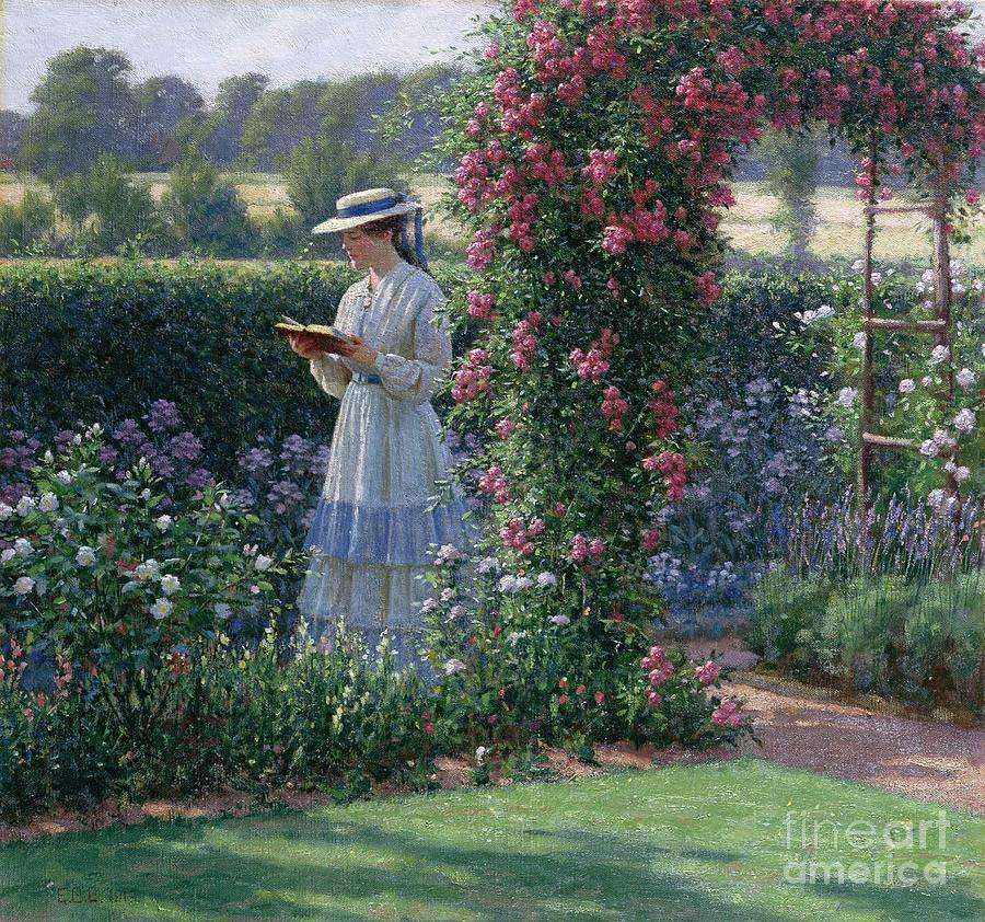 Målning. Kvinna i trädgården pussel på nätet
