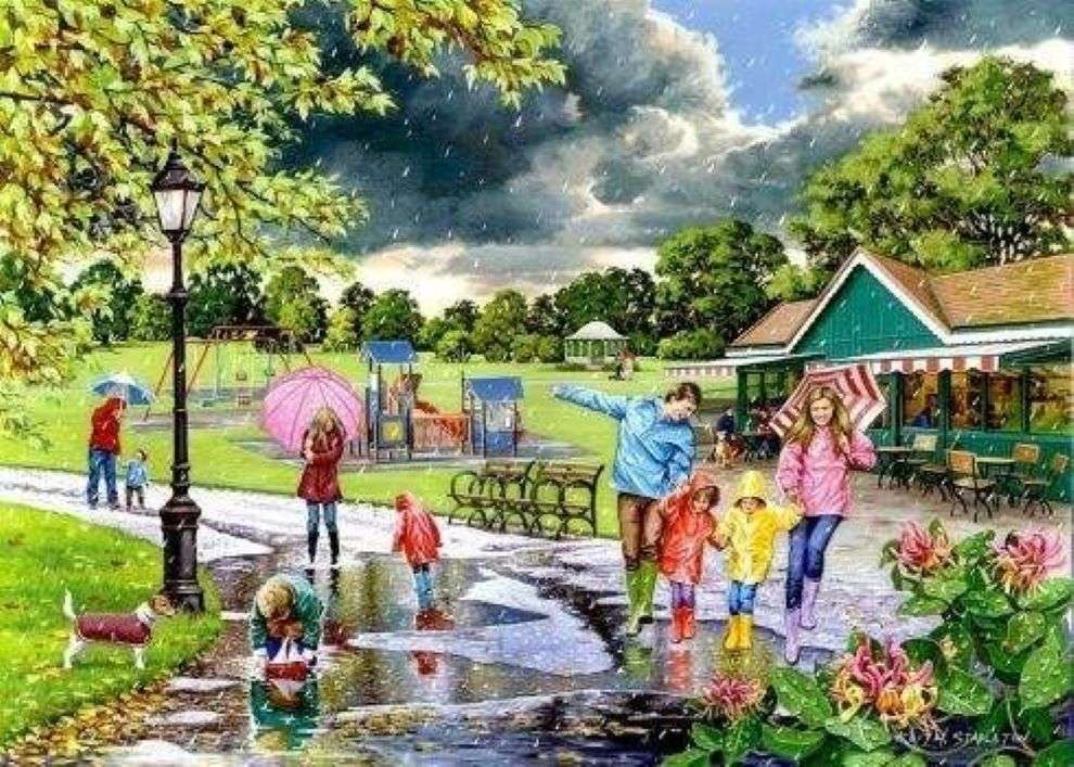 ombrelli sotto la pioggia puzzle online