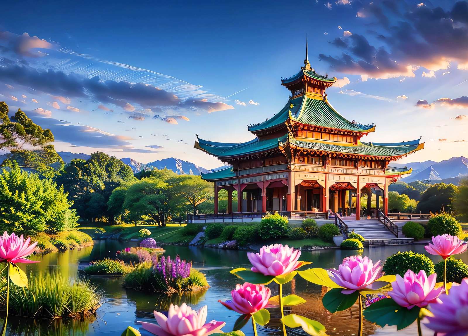Temple by the lake jigsaw puzzle online