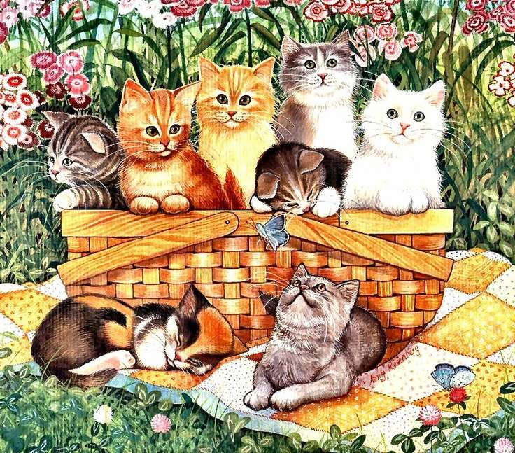 Pisici pe o pătură puzzle online