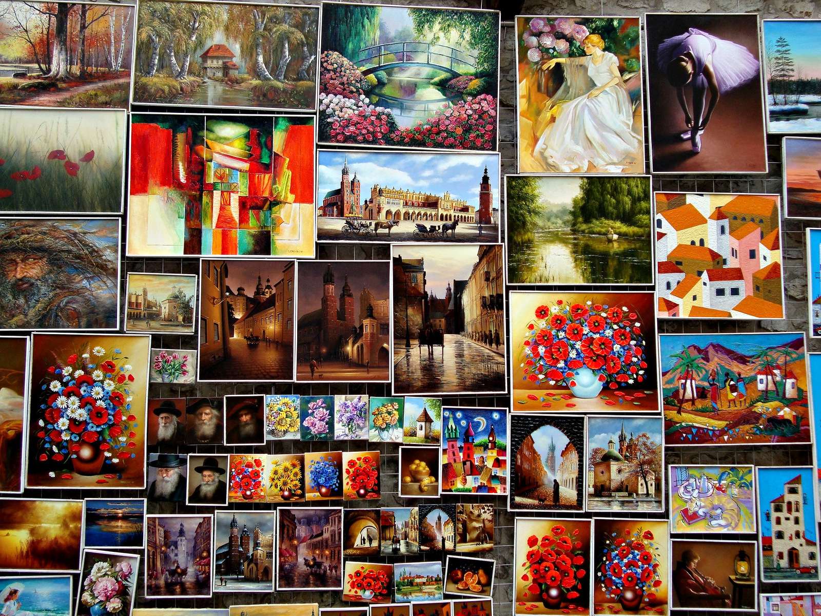Vânzare stradală de tablouri în Cracovia puzzle online