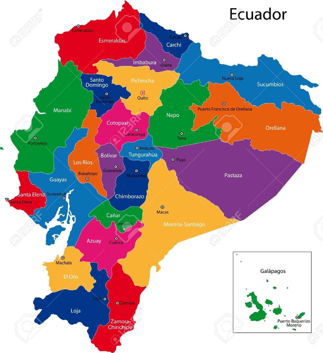 Karte von Ecuador. Puzzlespiel online
