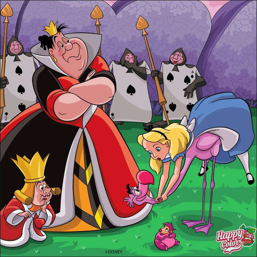 Alice joue à un jeu avec la reine de cœur puzzle en ligne