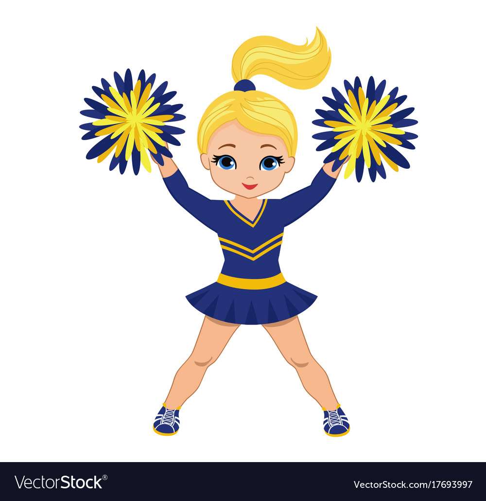 Pom-pom girl en uniforme bleu et jaune avec pompon puzzle en ligne