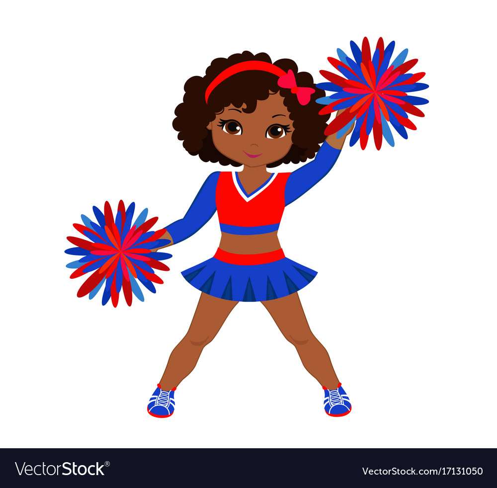 Cheerleader in rot-blauer Uniform mit Pompons vec Puzzlespiel online