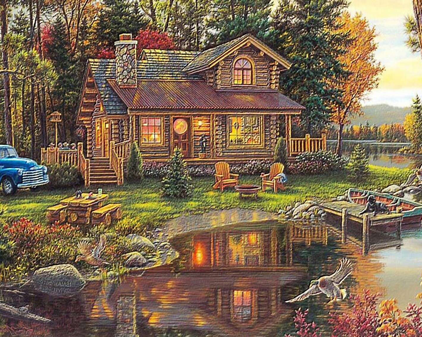 O casă de lemn pe malul lacului puzzle online