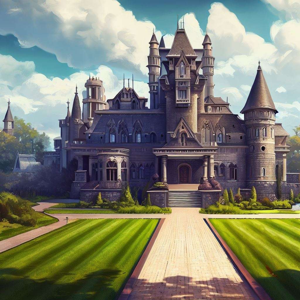 Изглед към градината от зала на замъка онлайн пъзел