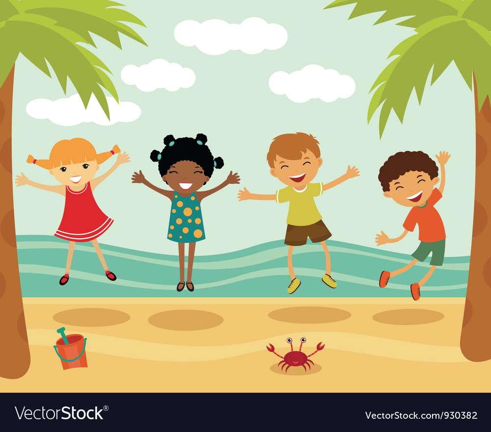 Niños felices en la imagen vectorial de verano rompecabezas en línea