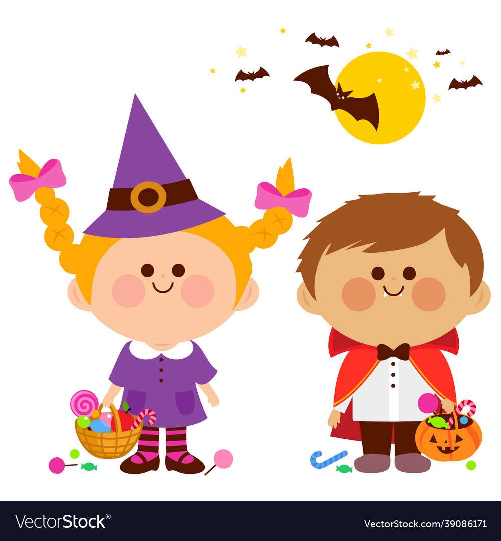 Děti v halloweenských kostýmech vektorový obrázek skládačky online