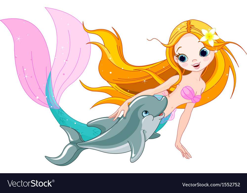 Cute mermaid and dolphin vector image jigsaw puzzle online