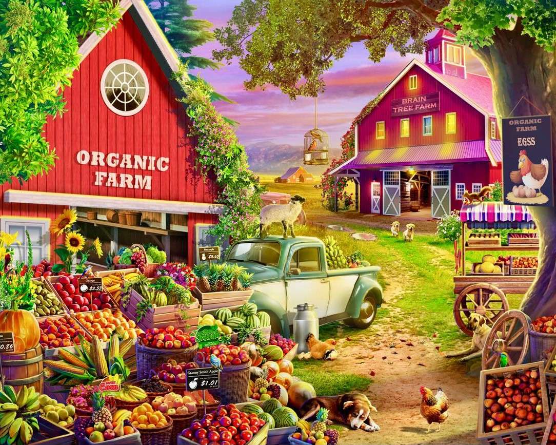 Gyümölcsöt és zöldséget árusító farm kirakós online