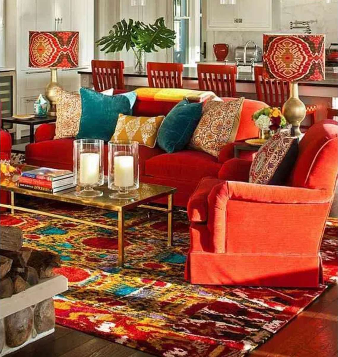 Almofadas coloridas e sofá laranja quebra-cabeças online