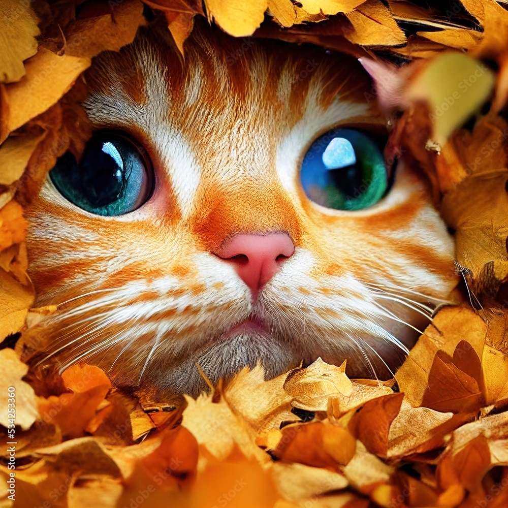 chat parmi les feuilles puzzle en ligne