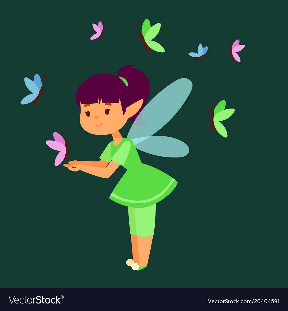 Imagen vectorial linda de personaje de niña princesa de hadas rompecabezas en línea