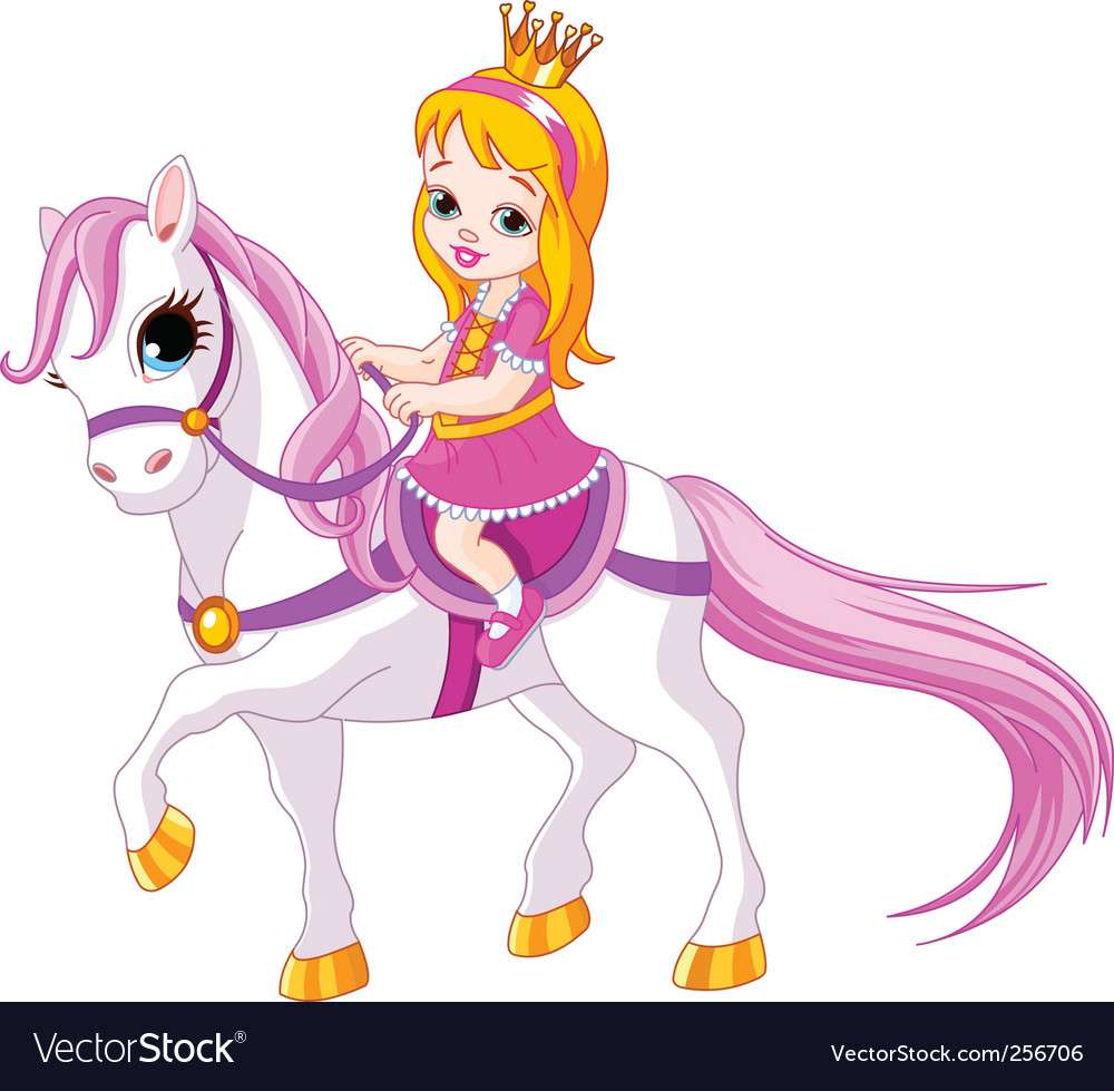 Princesa dos desenhos animados em imagem vetorial de cavalo quebra-cabeças online