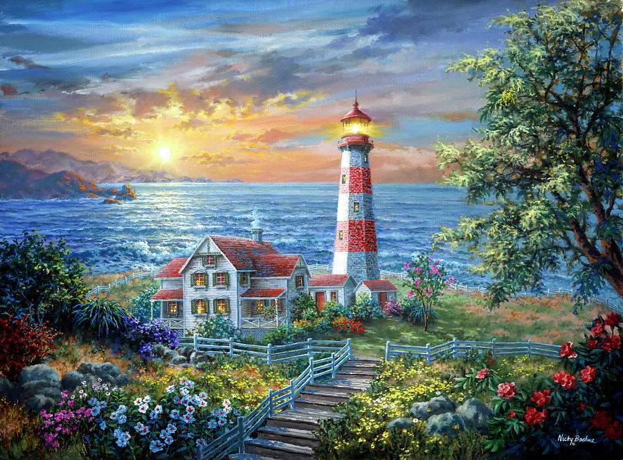 The lighthouse at sunset jigsaw puzzle online