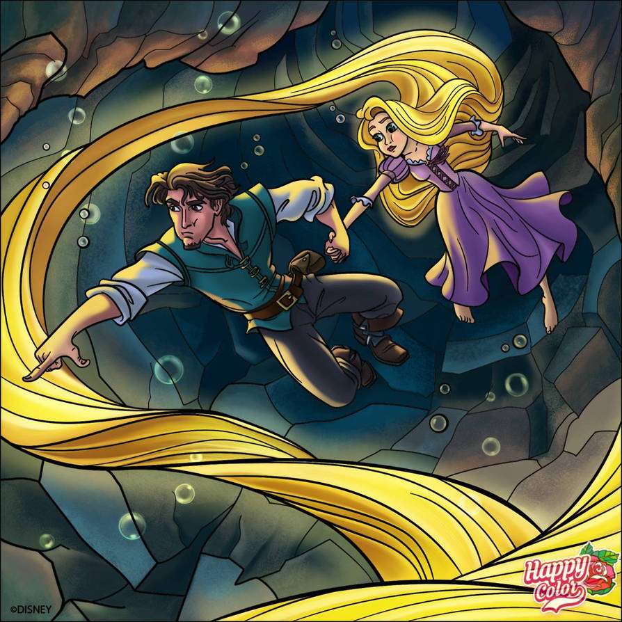 Rapunzel e Flynn debaixo d’água puzzle online