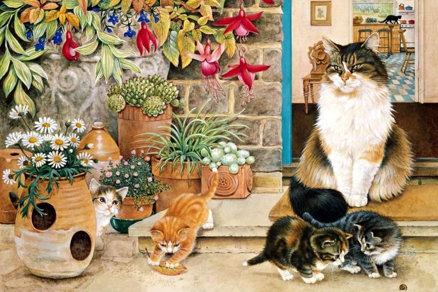 Pisicuțe în fața casei puzzle online