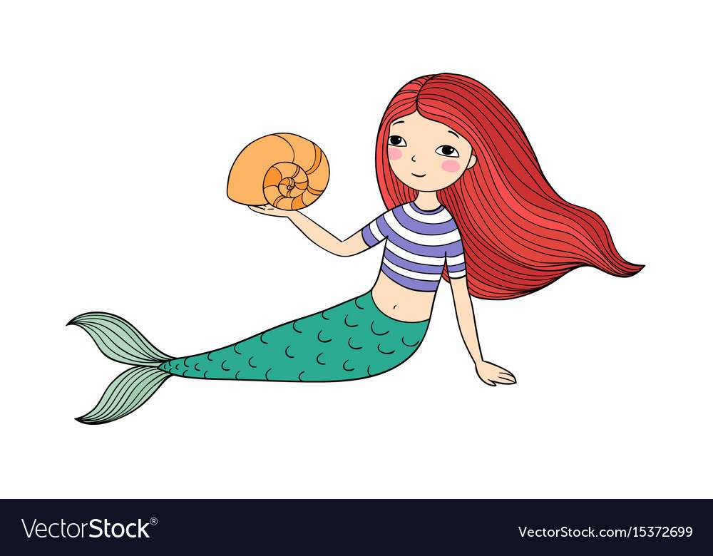 Schöne kleine Meerjungfrau und Muschelsirene, benannt nach dem Vektor Online-Puzzle