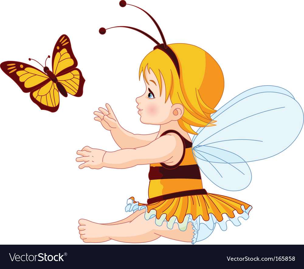Imagen vectorial lindo bebé hada y mariposa rompecabezas en línea