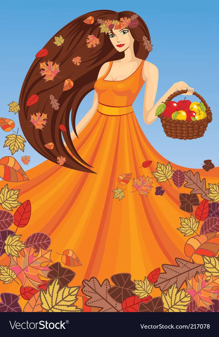 Imagen vectorial de otoño de señora rompecabezas en línea
