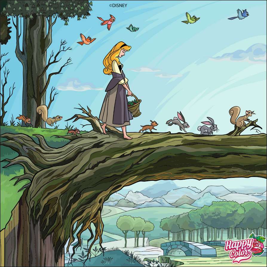 Η πριγκίπισσα Aurora περπατά μέσα στο δάσος παζλ online