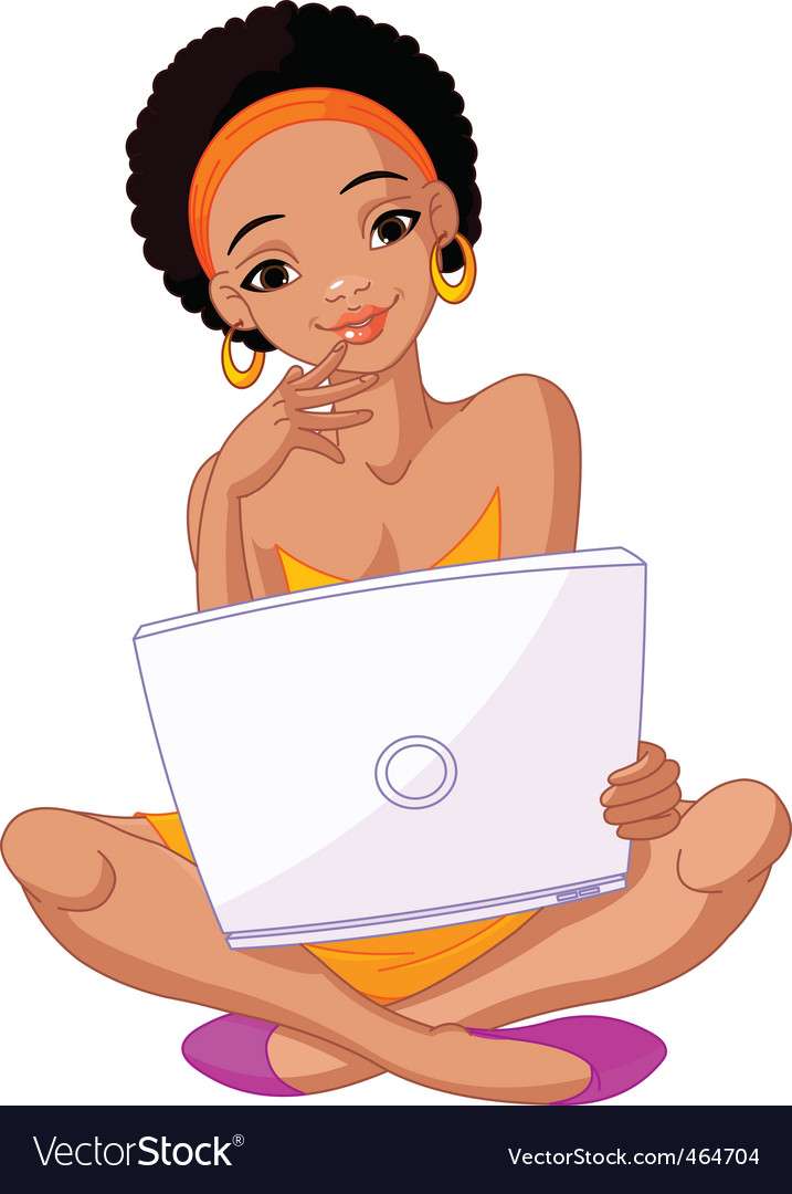Αφρικανικό κορίτσι με διανυσματική εικόνα φορητού υπολογιστή παζλ online