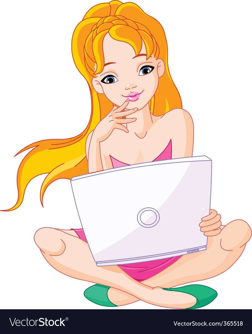 Mulher jovem com imagem vetorial de laptop puzzle online