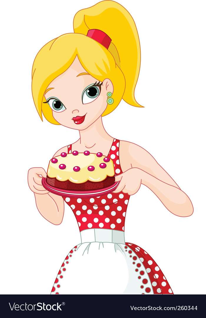 Млада жена, държаща векторно изображение на торта онлайн пъзел