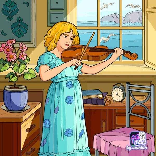 Chica tocando violín rompecabezas en línea