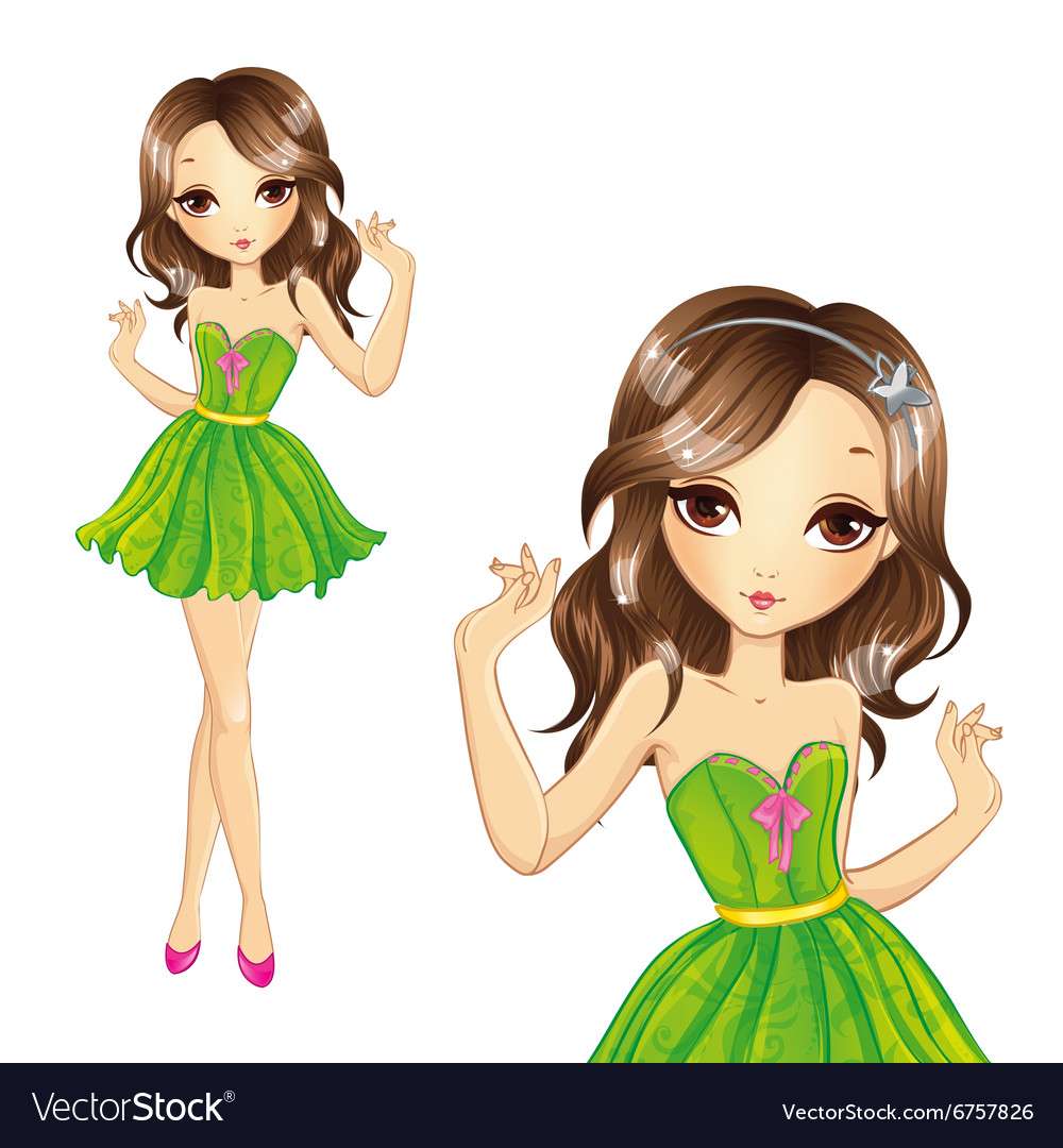 Meisje in groene jurk dansende vector afbeelding online puzzel