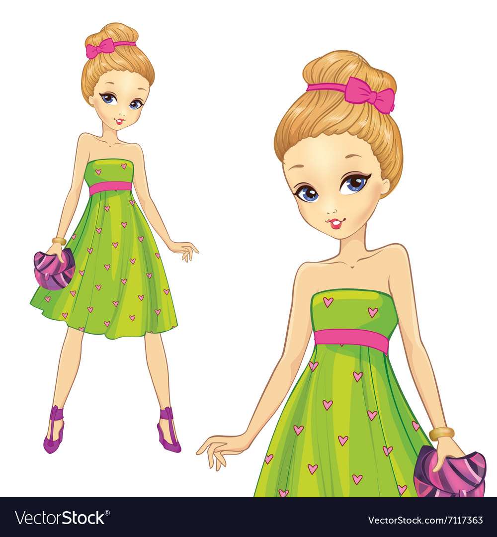 Fille en image vectorielle de robe imprimée coeurs verts puzzle en ligne