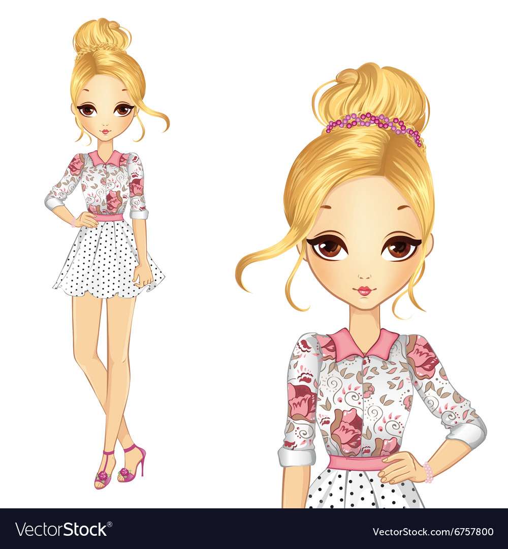 Meisje in romantische stijl jurk vector afbeelding legpuzzel online