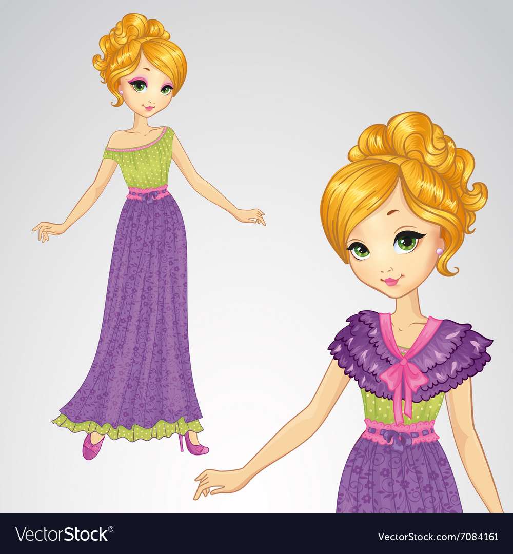 Векторно изображение на принцеса в романтична лилава рокля онлайн пъзел