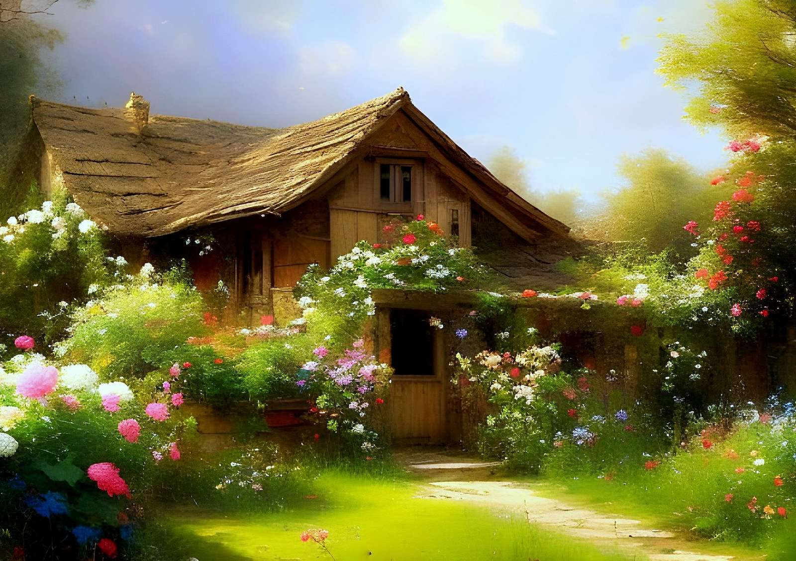 O casă veche ascunsă în verdeață puzzle online