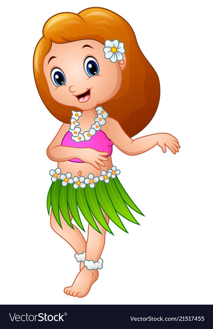 Fată drăguță de desene animate dansând hula vector hawaian ima jigsaw puzzle online