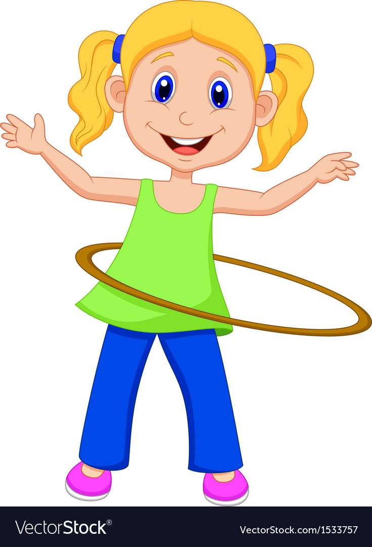 Immagine vettoriale ragazza carina che volteggia hula hoop puzzle online