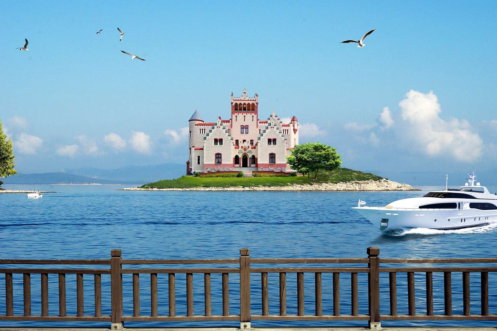 Таємничий замок на березі моря пазл онлайн
