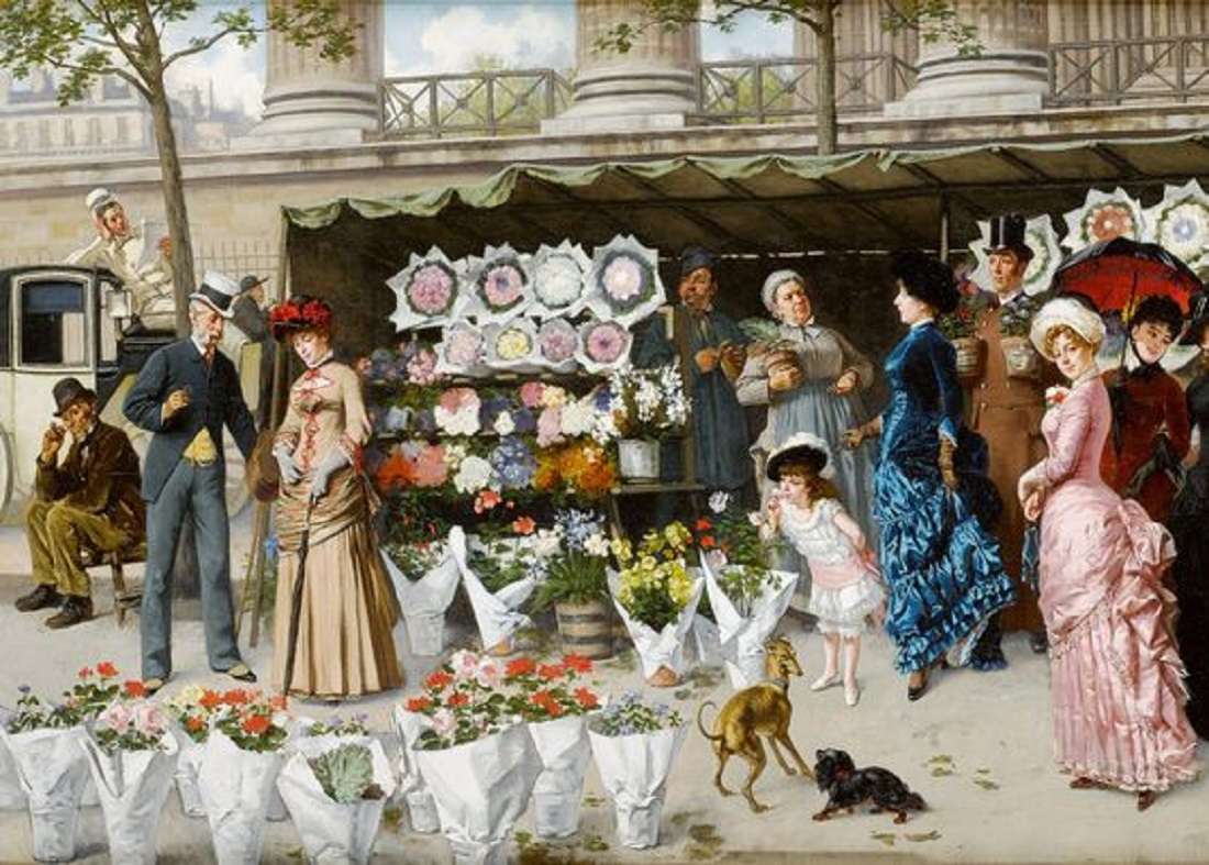 Пазар на цветя в Мадлен - Париж онлайн пъзел