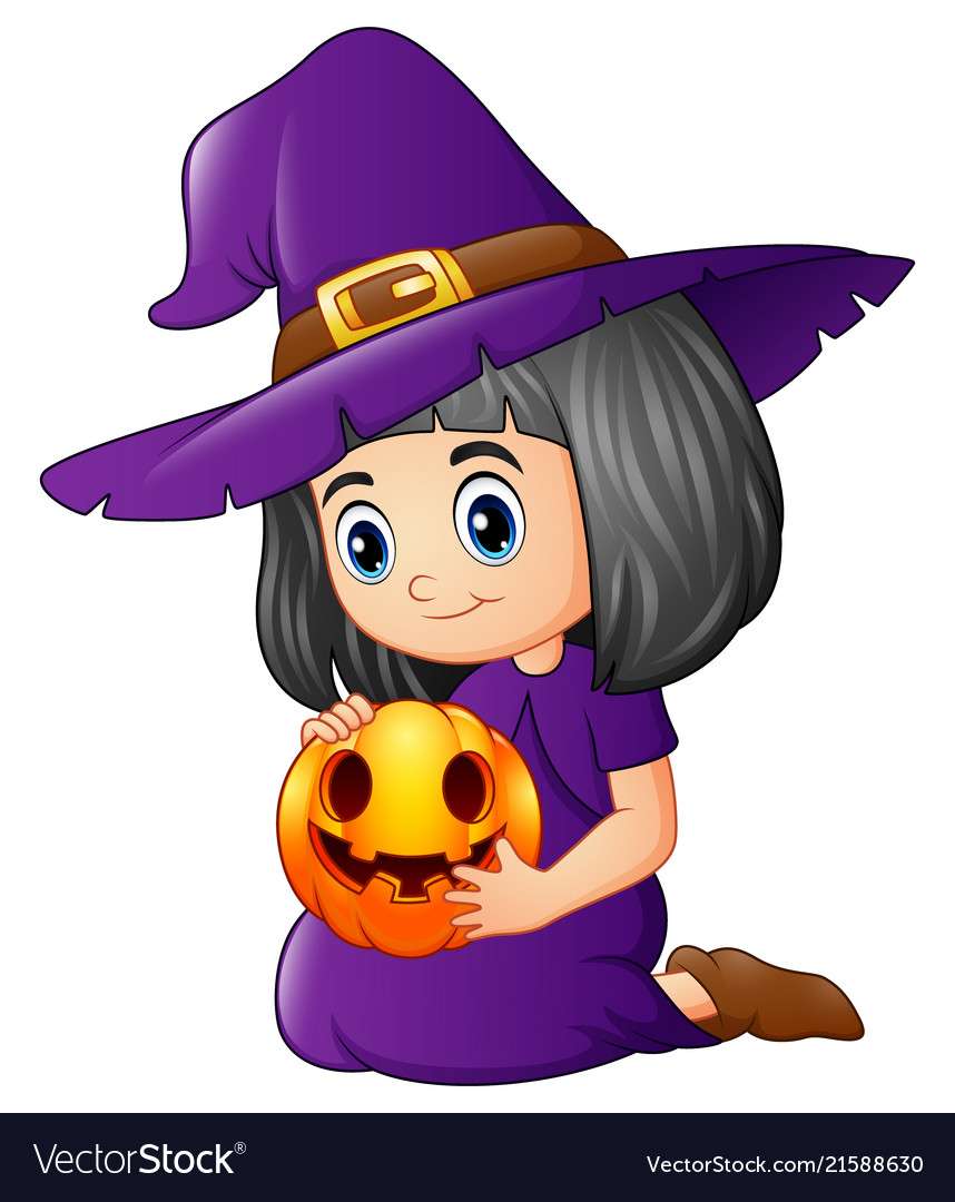 Cartoon little witch holding a pumpkin vector image online puzzle
