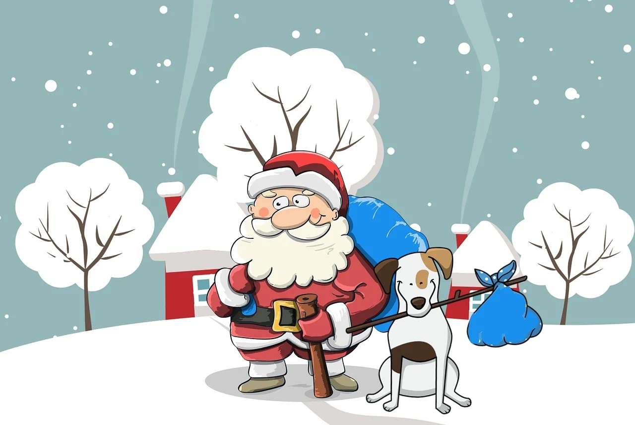 Дед Мороз с собакой пазл онлайн