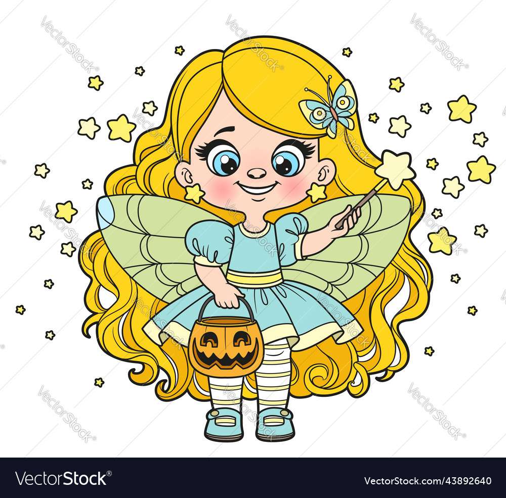 Roztomilá kreslená dlouhovlasá dívka v halloween fairy v skládačky online