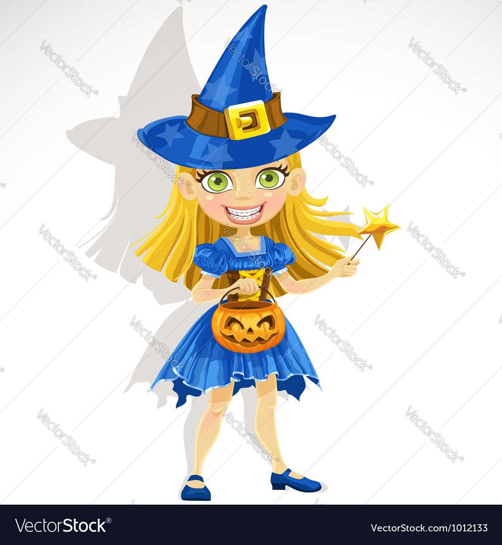 Süßes kleines Mädchen, verkleidet als Hexe, Süßes oder Saures Online-Puzzle