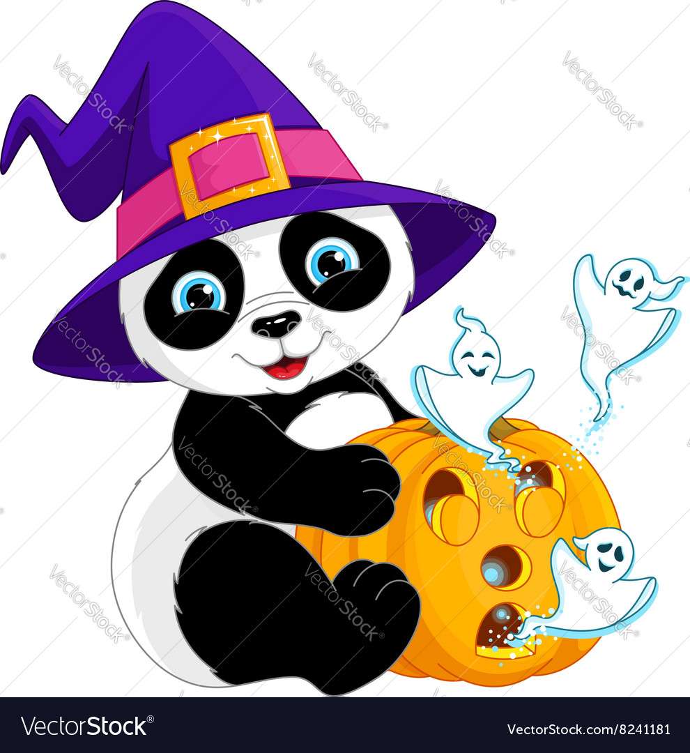 Panda with pumpkin for halloween vector image online puzzle