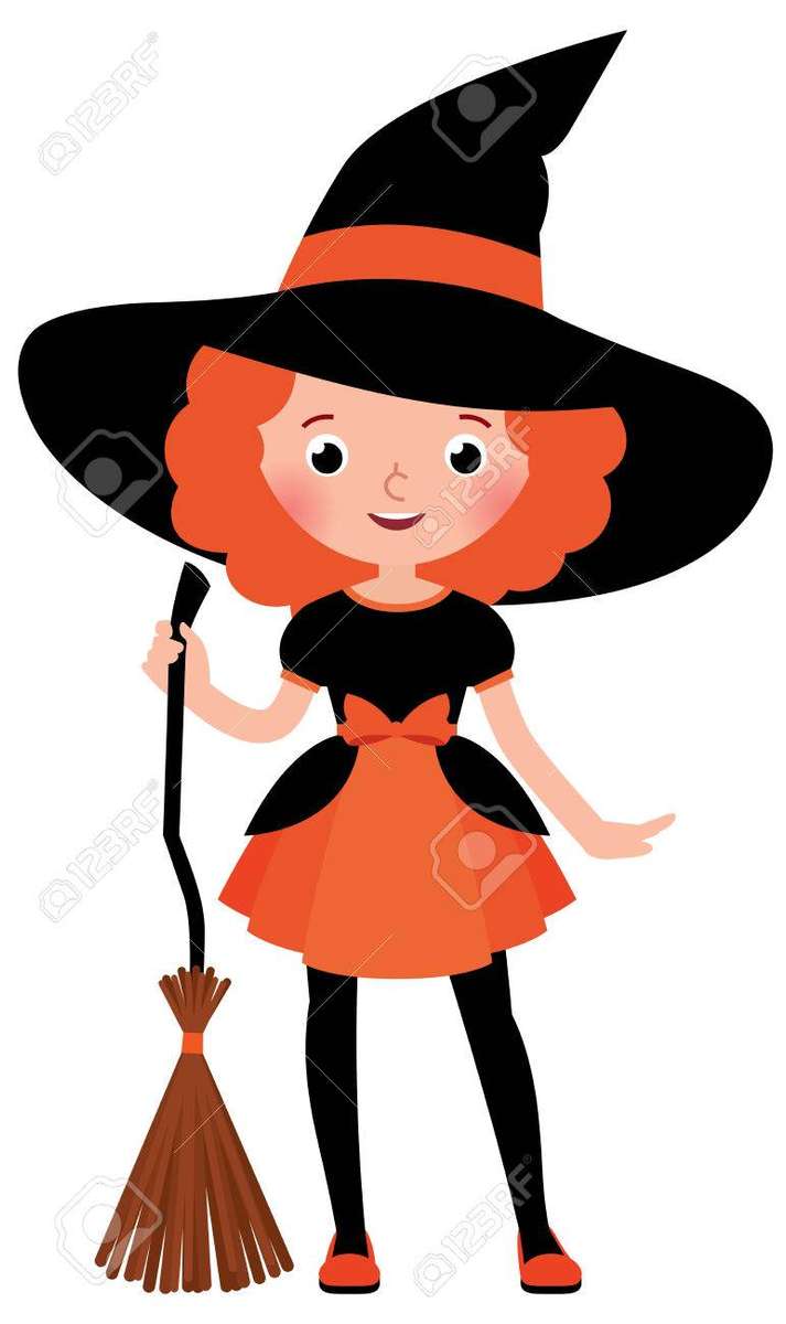 Little Red Haired Girl With A Broom In Halloween W jigsaw puzzle online