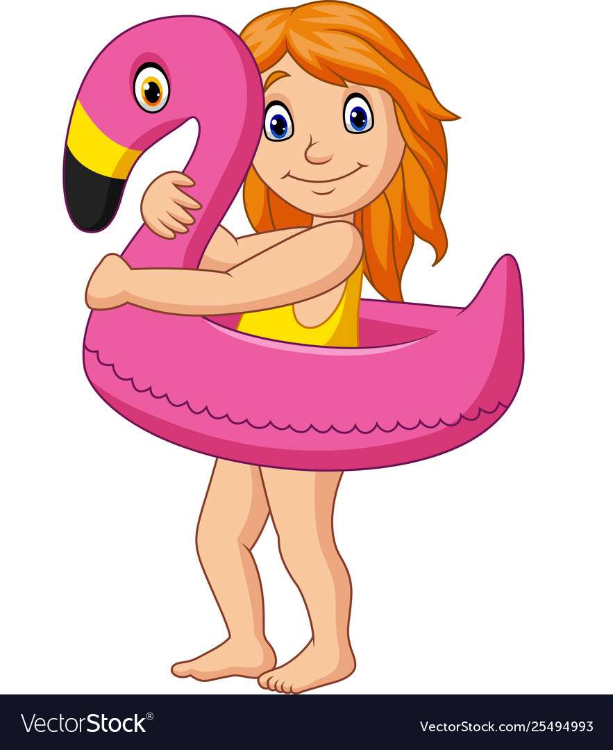 Dessin animé petite fille dans une image vectorielle de maillot de bain puzzle en ligne