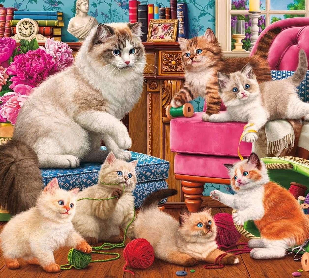Kattungar i vardagsrummet Pussel online
