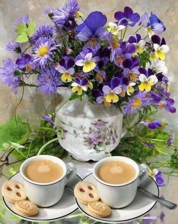flores y café en tazas rompecabezas en línea