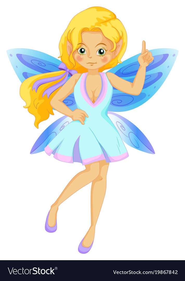 Милая фея с голубыми крыльями векторное изображение пазл онлайн