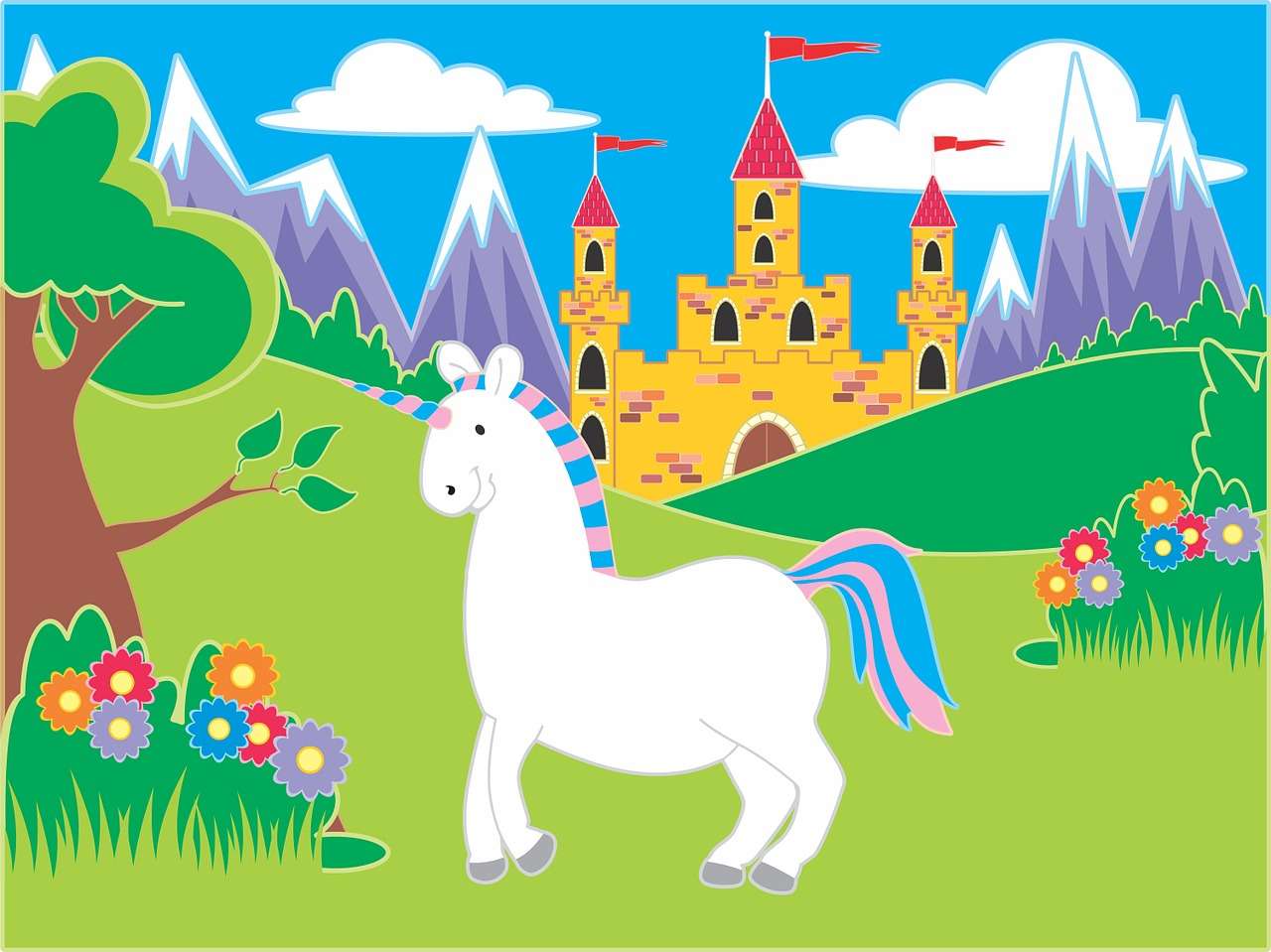 Knight's castle with unicorn jigsaw puzzle online